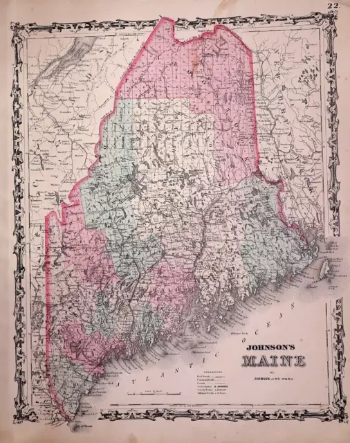 1863 Map ~ STATE of MAINE from Johnsons Atlas (14x18)#017