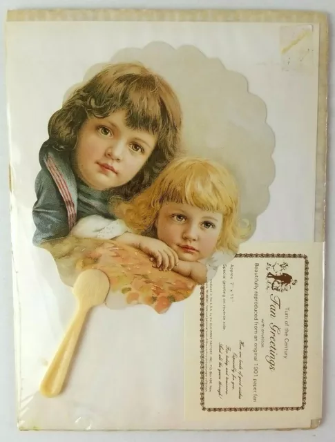 Turn of the Century Fan Greetings Two Girls with Envelope Repro 1901 Paper Fan
