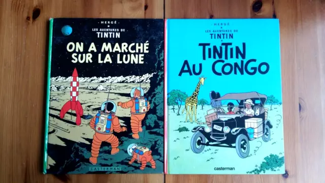 LOT DE (2) BD "TINTIN" Tintin au Congo, On a marché sur la Lune.