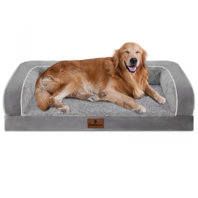 Gray Orthopedic XX-Large Dog Bed 3Side Memory Foam Bolster Pet Sofa with Cover