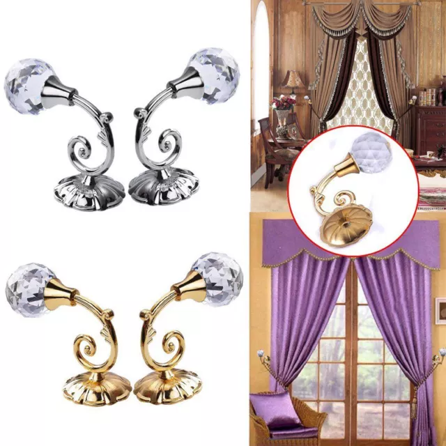 2p Curtain Tie Backs Holdback Hooks Metal Crystal Glass Wall Hanger Holder