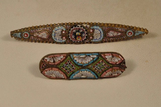 2 Broches Ancien Micro Mosaïque Antique Micro Mosaic Brooch Grand Tour