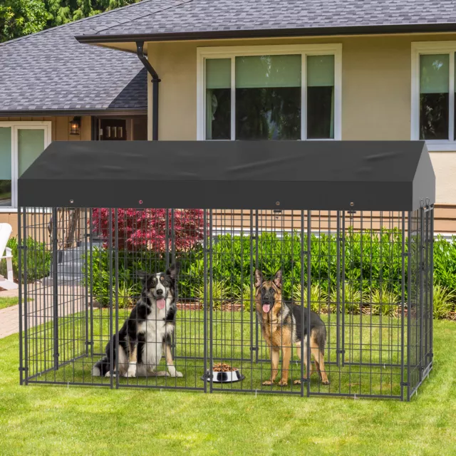 Dog Kennel Outdoor Heavy Duty Dog House with Water Resistant Cover Steel Fence 2