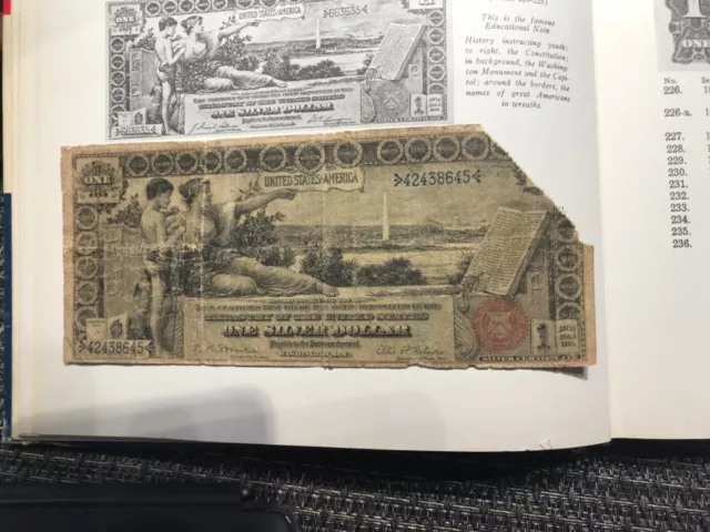 1896 FR-225 $1 Bill Educational Large Size Silver Certificate tough note “shame”