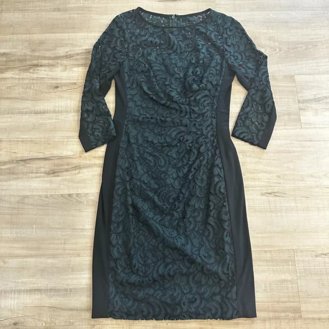 Lauren Ralph Lauren Women's Lace Sheath Dress Size 4 Green 3/4 Sleeves