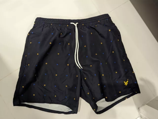 Mens Lyle & Scott Pattern Navy  Swim Shorts Size Medium M