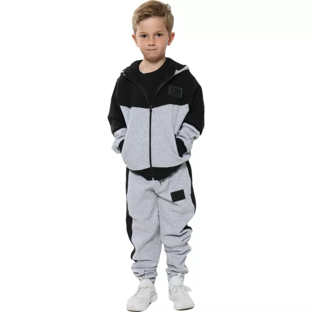 Boys Girls Tracksuit Grey Fleece Hoodie Top Joggers Bottom Suit Set 2-13 years