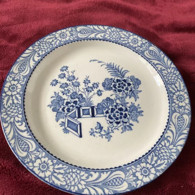 Veg Wood & Sons Ware WINCANTON BLUE 9” Plate WHITE & BLUE FLOWERS