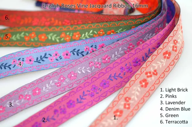 Neotrims English Rose Floral Vine Jacquard Ribbon Trimming,16mm,Decorative Craft