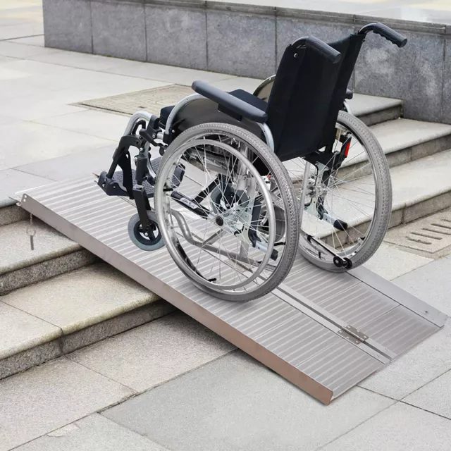 Rampa per sedia a rotelle alluminio con bordi di guida ribaltabili 152x70 cm max 270 kg