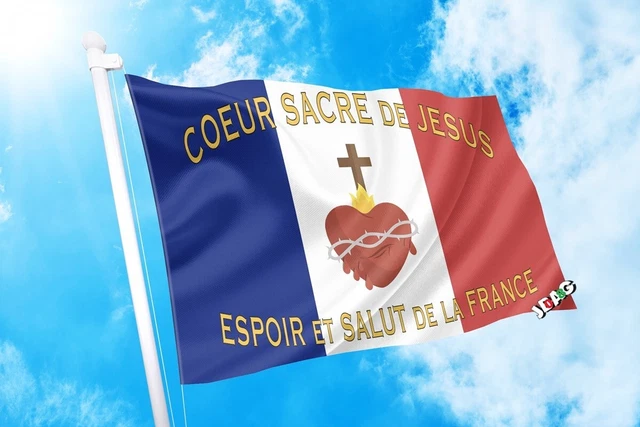 DRAPEAU CŒUR COEUR Sacré de Jésus Espoir et Salut de la France 60 x 90