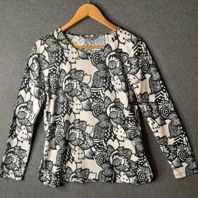 YARRA TRAIL Womens top blouse Size 10  white black long sleeve abstract print