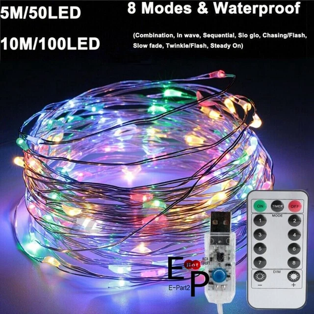 USB Twinkle LED String Fairy Lights Copper Wire Party Remote 5-20M 50/100/200LED 2