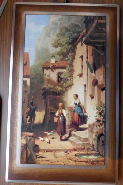 Carl Spitzweg "Es Husar" Kunstdruck, ca 30 x 16 cm auf farbiger Holzplatte