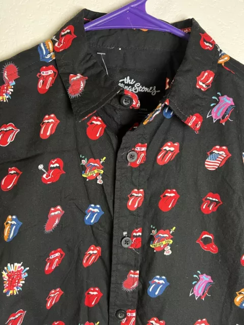 The Rolling Stones Button Shirt Mens Small Multi Tongue Logo All Over Black NWOT 2