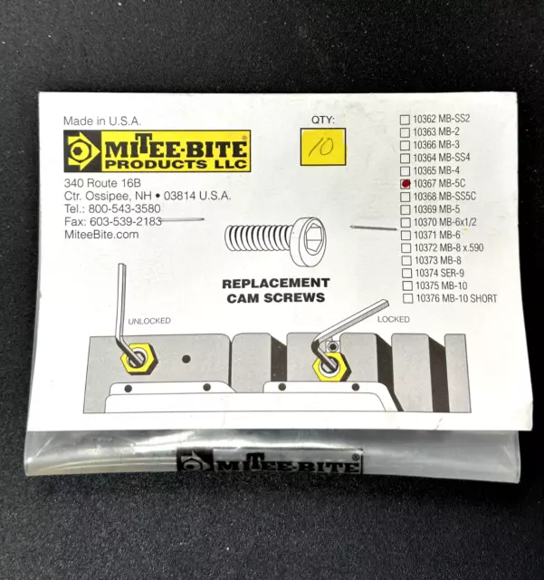 MITEE BITE 10367 CAM SCREW 5/16-18, PACK OF 10, New