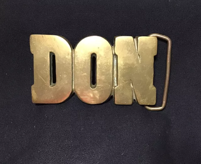 DON Block Letter Belt Buckle Solid Brass No. 4030 Taiwan Vintage