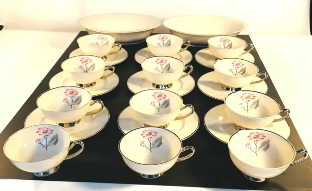 SYRACUSE CHINA PATRICIA Tea Cups Saucers Serving Bowls 23 Pc Set Discontinued