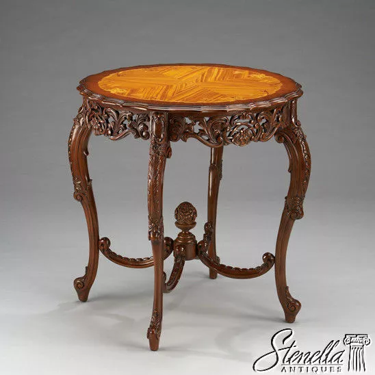 L33560: French Louis XIV Style Inalid & Carved Mahogany Center Table  ~ New