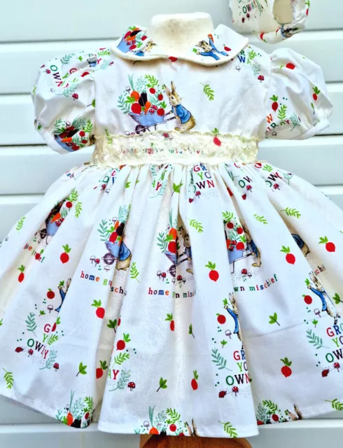 Dream 0-8 years baby girls CREAM PETER RABBIT traditional romany  lined dress