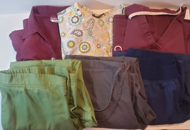 Lot Of 6 Pieces Medical Scrubs Uniforms Size M 3 Tops 3 Bottoms Various Brands