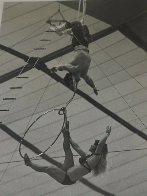Vintage Trapeze Artist and Assistant hanging by neck Photo B&W 8" x10"