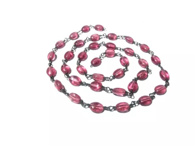 10 Feet Pink Tourmaline Quartz Oval 5x7mm Hydro Beads, Rosary Chain Black Wire
