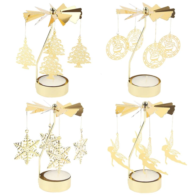 Christmas Rotary Candle Holder Spinning Tea Light Romantic Candlestick Ornament