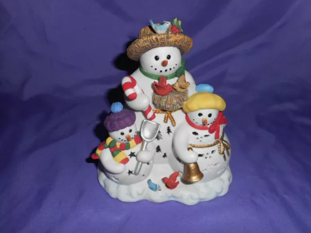 Retired Partylite Snowbell Tealight Candle Holder P7702 Snowman & Snow Children