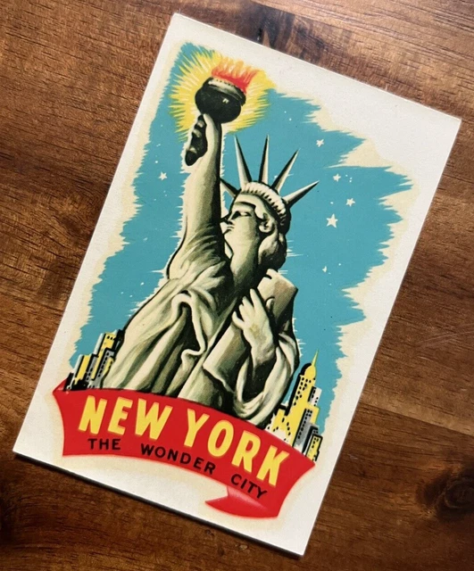 ORIGINAL VINTAGE NEW YORK TRAVEL Water DECAL wonder city statue liberty ...
