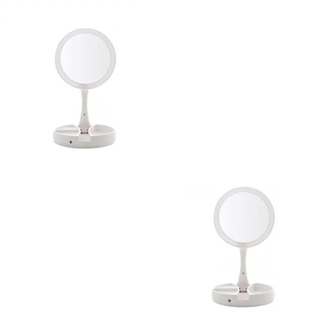US 1-2 Pc Double Sided Magnifying LED Vanity Mirror Height Adjustable Foldable