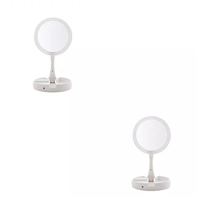 US 1-2 Pc Double Sided Magnifying LED Vanity Mirror Height Adjustable Foldable