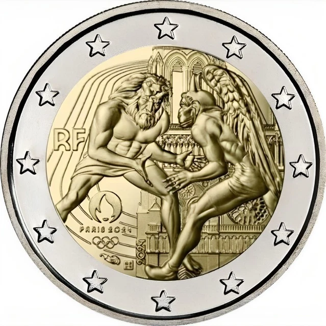 FRANCIA 2 EURO 2024 Conm.j.olimpicos Paris 2024 En Coincard Rojo