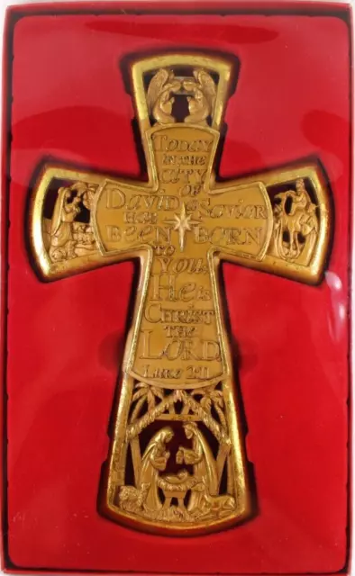 Christmas Wall Hanging 11" Cross, Nativity - He Is Christ The Lord, Luke 2:11