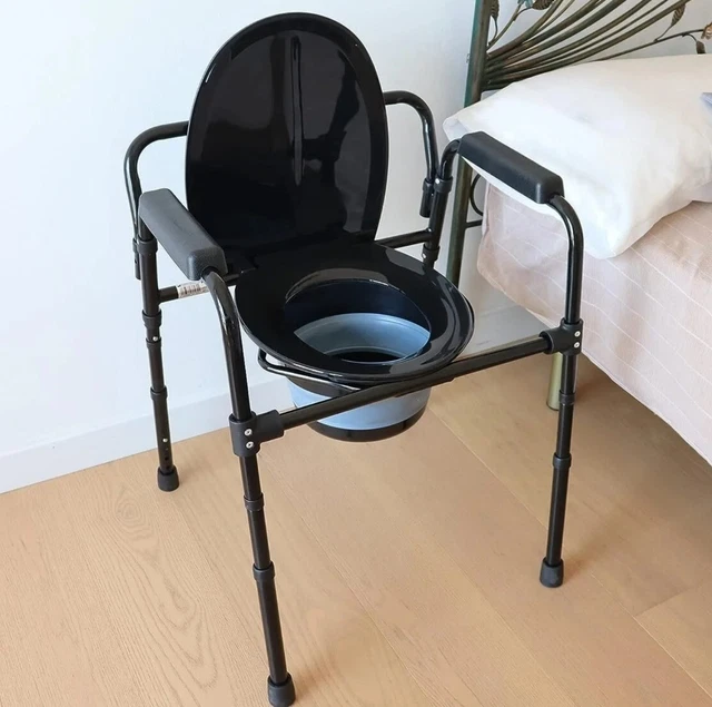 Pepe - Cómoda silla de inodoro para dormitorio, cómodas de cabecera con cubo,