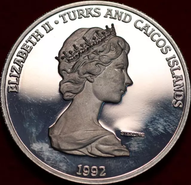 Uncirculated Proof 1992 Turks & Caicos 20 Crowns .9329 ASW Silver Foreign Coin