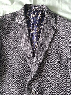 SKOPES Tailored Fit Herringbone Grey Tweed Wool Blend Blazer Jacket 40L