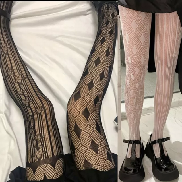 Women Gothic Fishnet Pantyhose Asymmetrical Star Diamond Mesh Tights Stockings