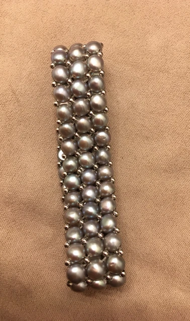 Magnifique Bracelet En Perles D’eau Douce Grises Irisées Et Perles Argent 925
