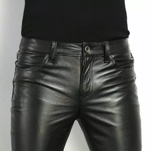 MEN'S TIGHT LEATHER Pants 80s Punk Rock Skinny Motorcycle Gothic Biker ...
