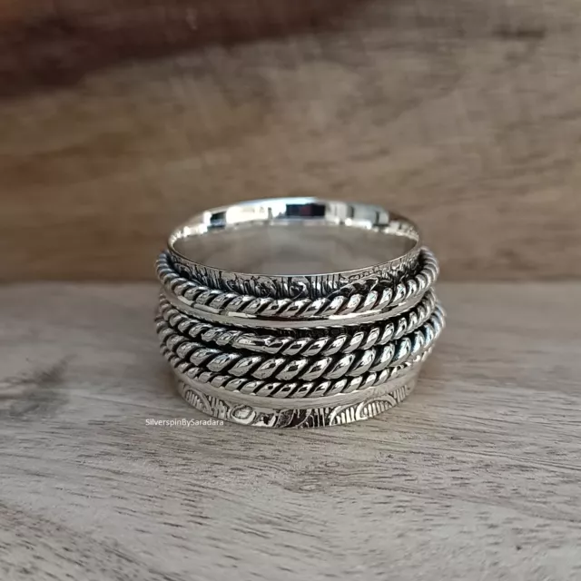 925 Sterling Silver Spinner Ring Boho Fidget Thumb Band Designer Handmade Ring 2