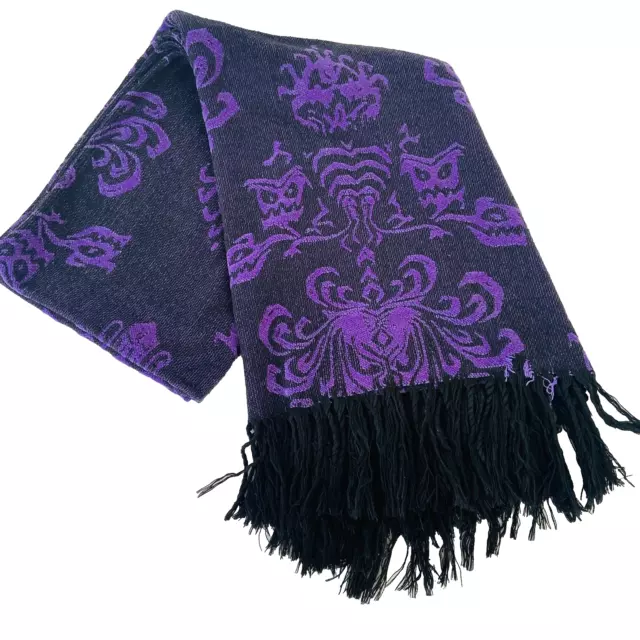 Disney The Haunted Mansion Wallpaper Throw Fringe Purple Blanket  40x62" Damage