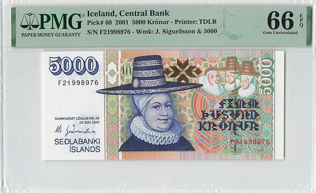 Iceland 5000 Kronur 2001 P-60 PMG 66 EPQ