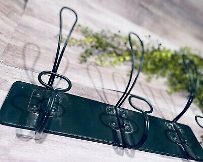 Black Wire Loop Coat Metal Hooks 3-Hook Vintage Wall Clothes Hanger Organizer NW
