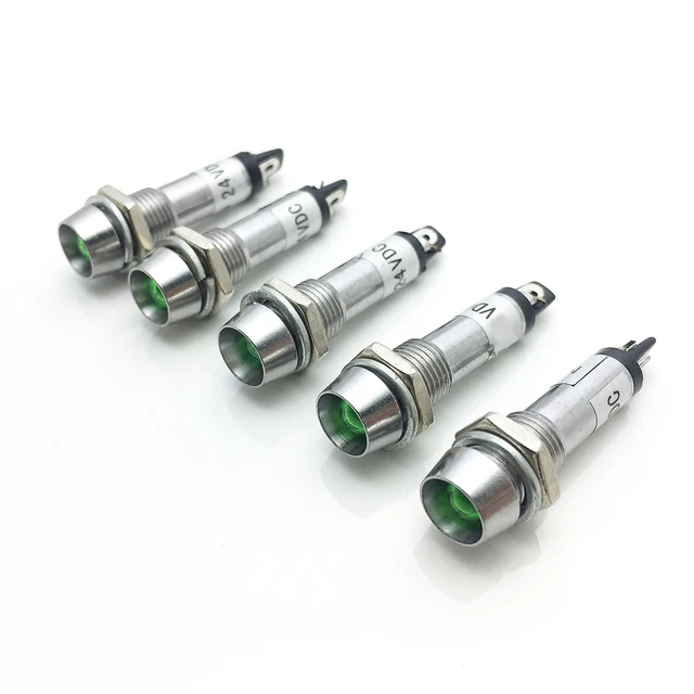 US Stock 5pcs Green 8mm DC 12V Panel Indicator Power Signal LED Light XD8-1