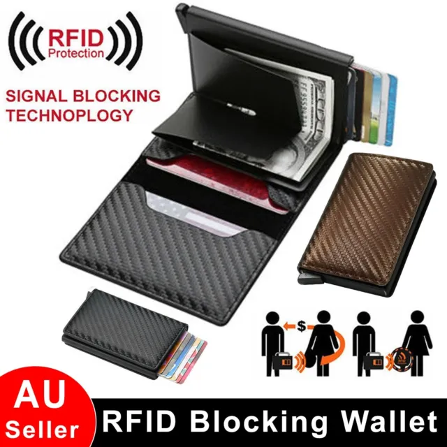 RFID Blocking Purse Flip Leather Wallet Slim Credit Card Holder Mens Money Clip