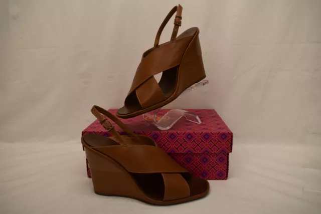 Nib Tory Burch Gabrielle Brown Nappa Leather Slingback Wedge Sandals 10 Brazil 3