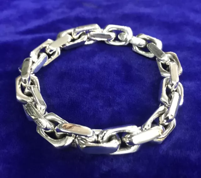 10 " 105g HOMME Gros Motard Et Chaîne Lien Argent Massif 925 Bracelet 3