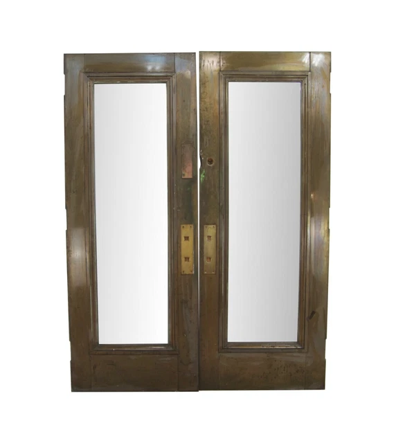 Antique 1 Lite Brass Commercial Double Doors 83 x 62.5