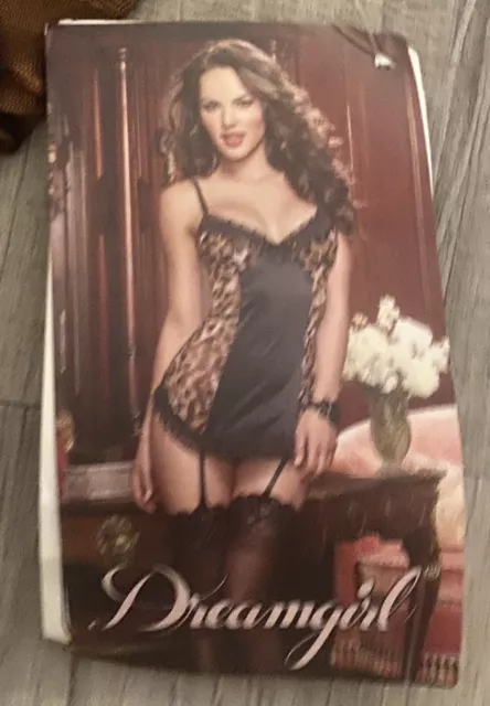 Dreamgirl Black & Leopard print sexy Cami lingerie Set  Size Small NWT